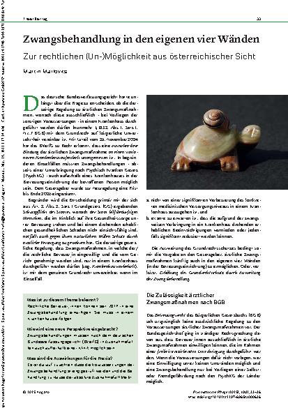 Vorschauseite 1: Zwangsbehandlung in den eigenen vier Wänden Zur rechtlichen (Un-)Möglichkeit aus österreichischer Sicht