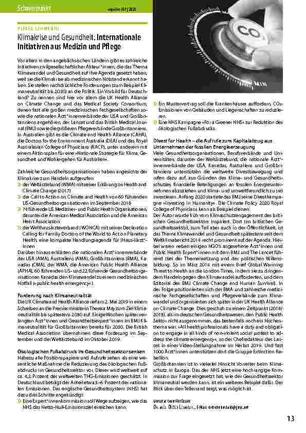 Vorschauseite 1: Klimakrise und Gesundheit: Internationale Initiativen aus Medizin und Pflege