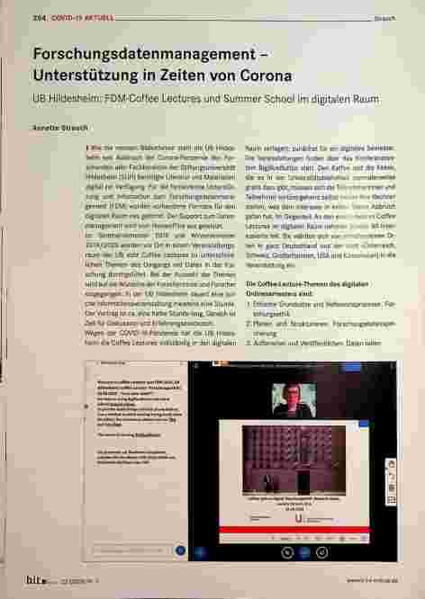 Vorschauseite 1: Forschungsdatenmanagement - Unterstützung in Zeiten von Corona UB Hildesheim: FDM-Coffee Lectures und Summer School im digitalen Raum