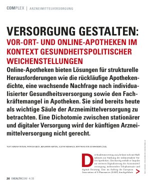Vorschauseite 1: Versorgung gestalten: Vor Ort-und Online-Apotheken im Kontex gesundheitspolitischer Weichenstellung