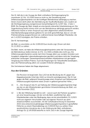 Vorschauseite 3: II. Allgemeines Arbeitsrecht Inflationsausgleichsprämie – weitere Zwecke – Eigenkündigung des Arbeitnehmers – AGB-Kontrolle
