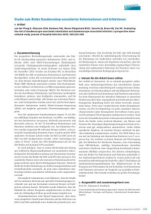 Vorschauseite 1: Studie zum Risiko Duodenoskop-assoziierter Kolonisationen und Infektionen