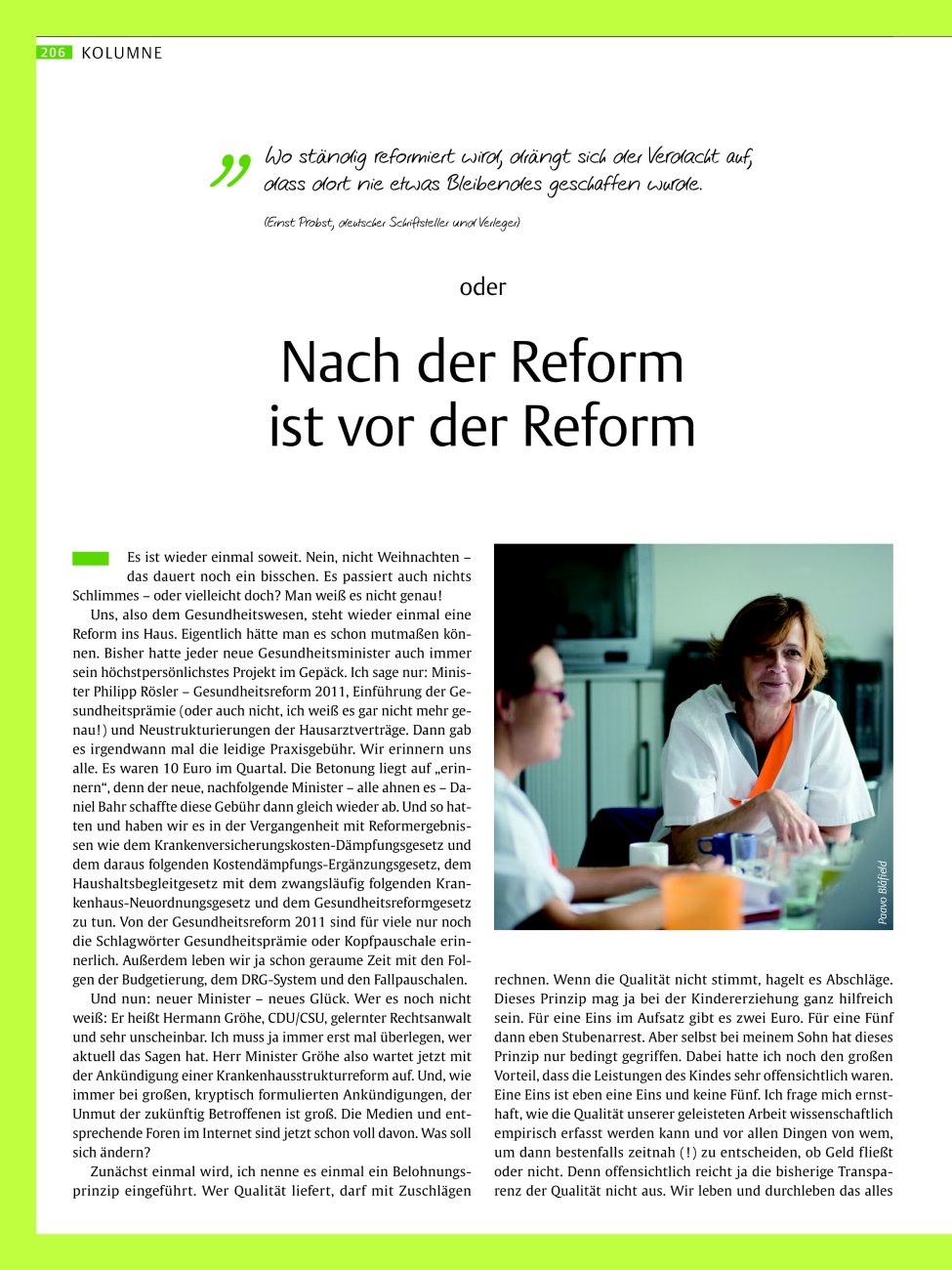 Vorschauseite 1: Nach der Reform ist vor der Reform