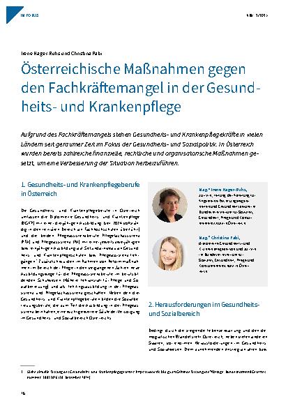 Vorschauseite 1: Österreichische Maßnahmen gegen den Fachkräftemangel in der Gesundheitsund Krankenpflege