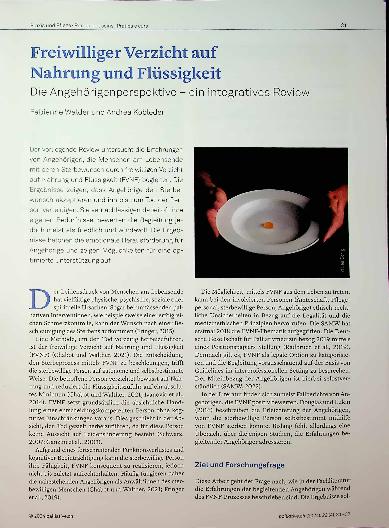 Vorschauseite 1: Praxis und Pflege • Pratique et soins • Pratica e cura 31 Freiwilliger Verzicht auf Nahrung und Flüssigkeit Die Angehörigenperspektive - ein integratives Review