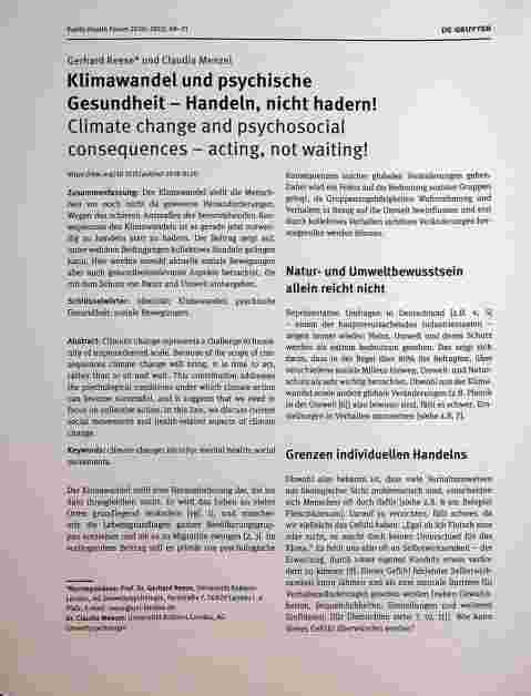 Vorschauseite 1: Klimawandel und psychische Gesundheit - Handeln, nicht hadern!