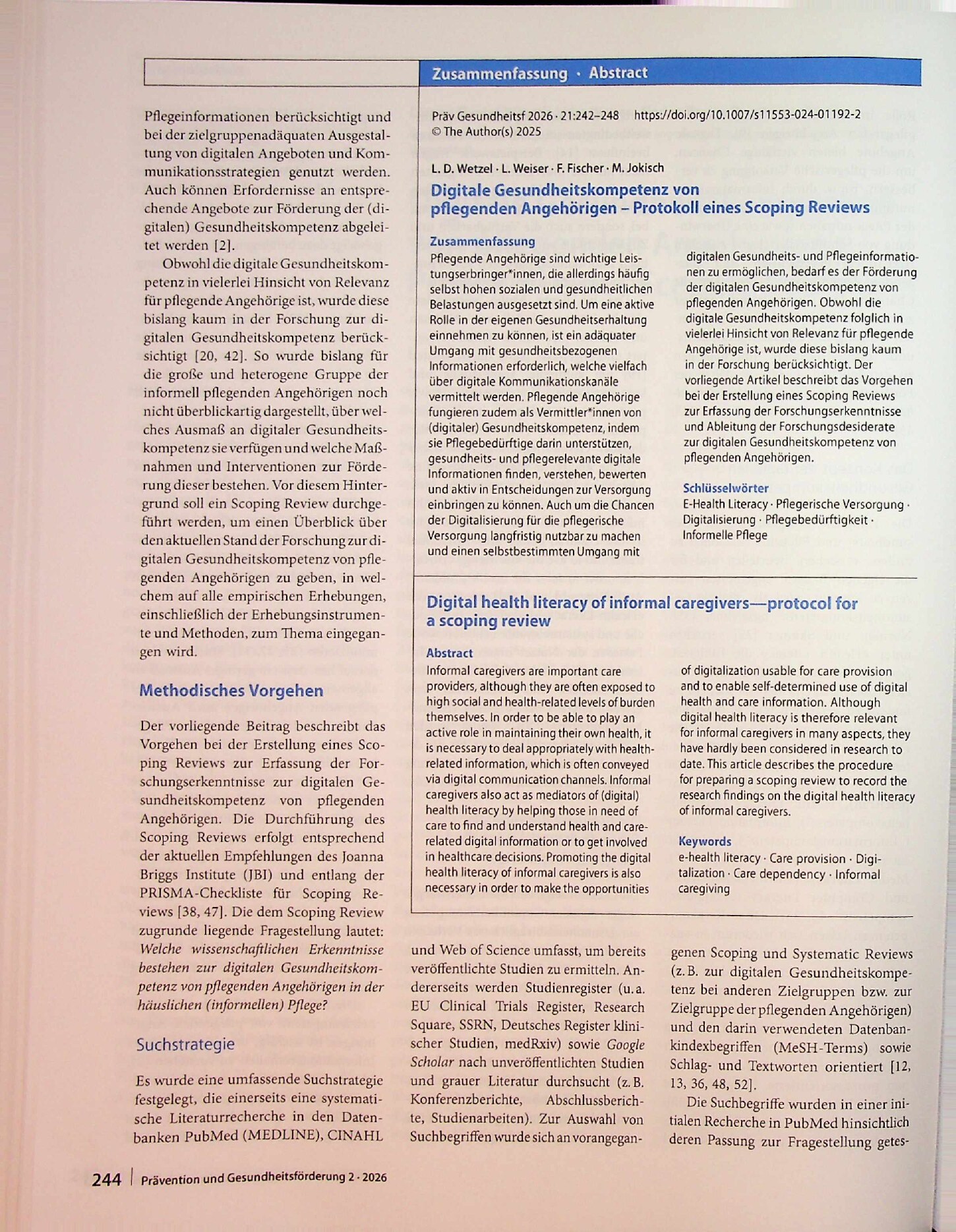 Vorschauseite 3: Digitale Gesundheitskompetenz von pflegenden Angehörigen – Protokoll eines Scoping Reviews