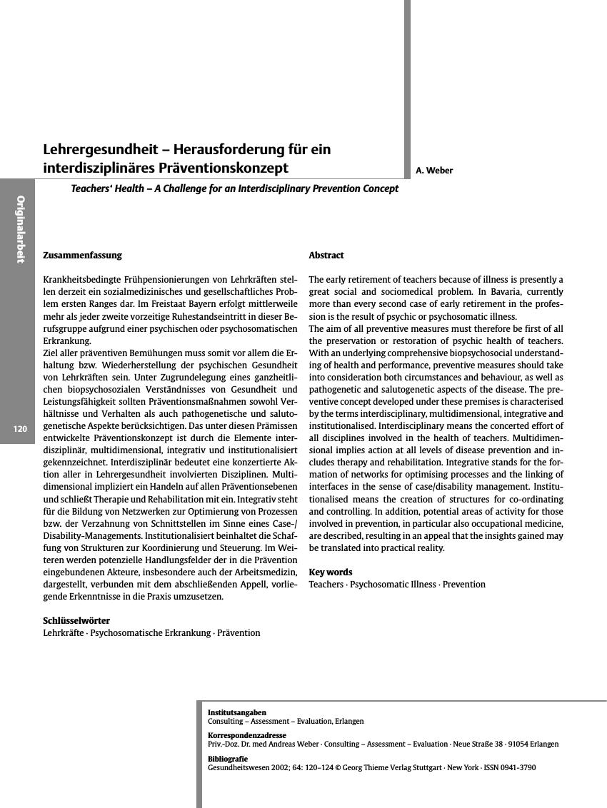 Vorschauseite 1: Lehrergesundheit - Herausforderung für ein interdisziplinäres Präventionskonzept