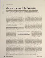 Vorschauseite 1: Corona erschwert die Inklusion.