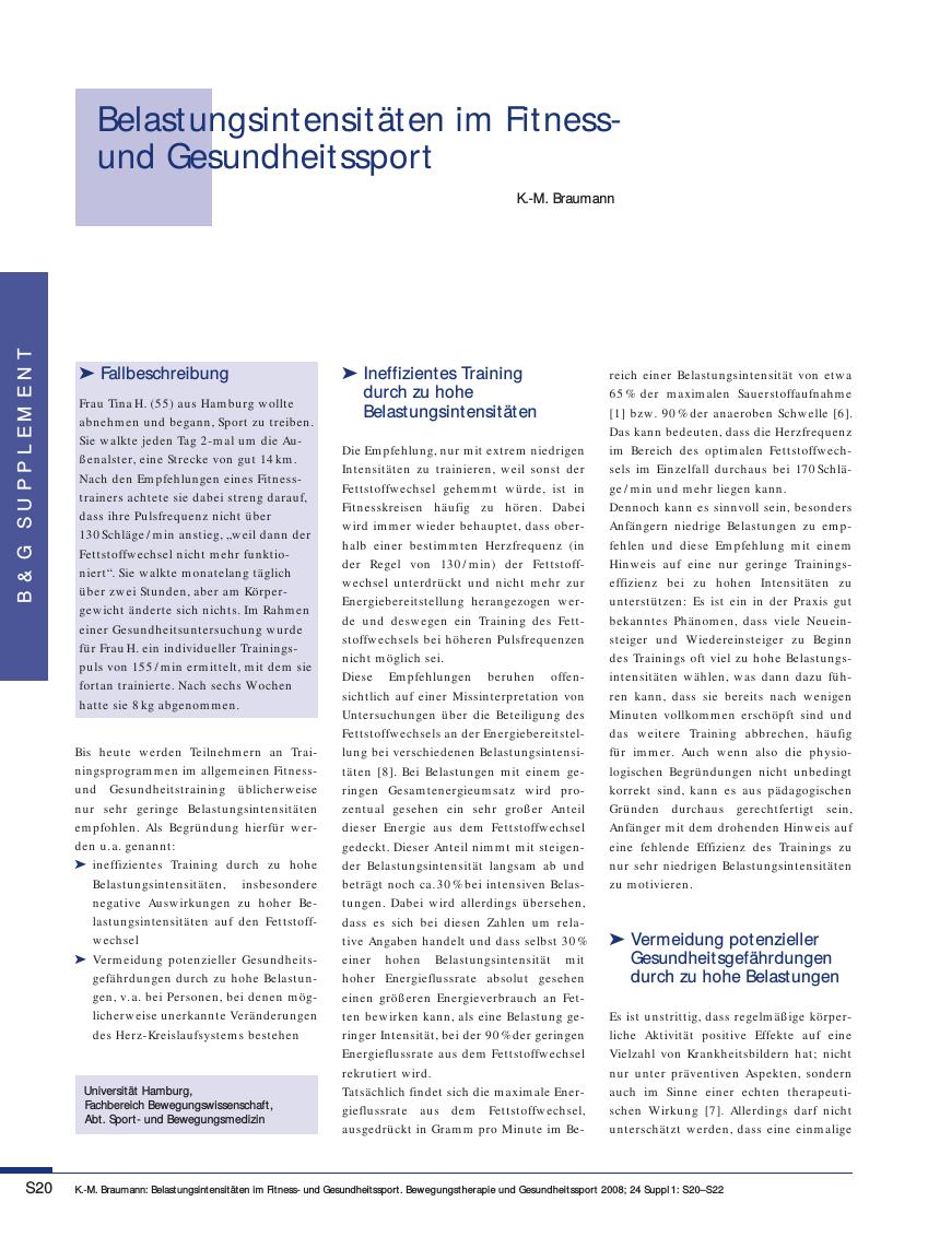 Vorschauseite 1: Belastungsintensitäten im Fitnessund Gesundheitssport