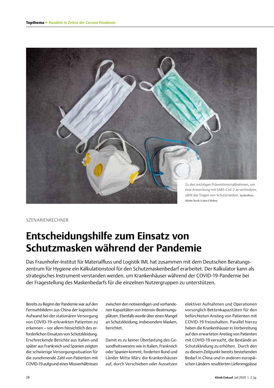 Vorschauseite 1: Szenarienrechner: Entscheidungshilfe zum Einsatz von Schutzmasken während der Pandemie