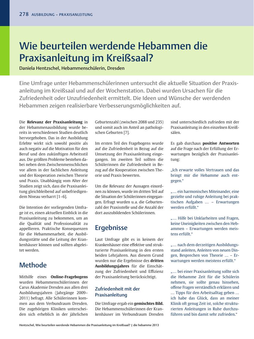 Vorschauseite 1: Wie beurteilen werdende Hebammen die Praxisanleitung im Kreißsaal?