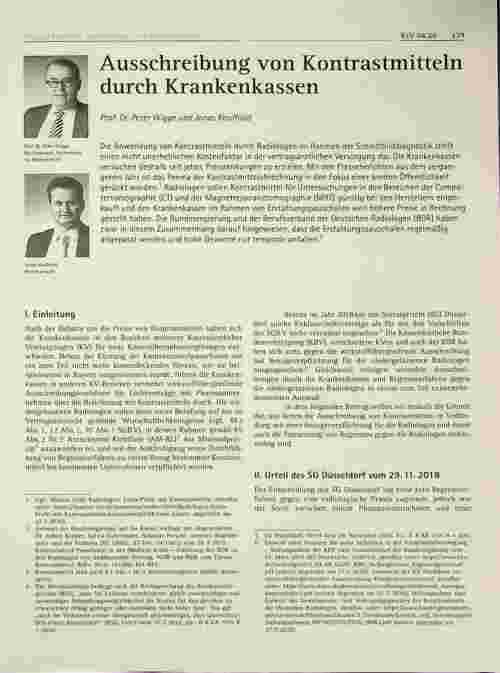 Vorschauseite 1: Ausschreibung von Kontrastmitteln durch Krankenkassen