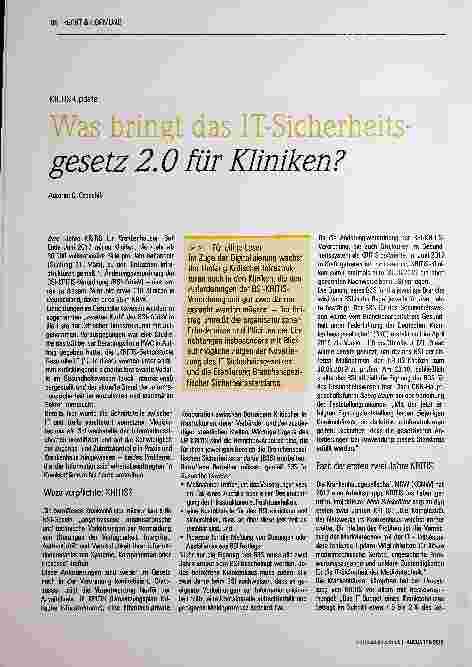 Vorschauseite 1: Was bringt das IT-Sicherheitsgesetz 2. 0 für Kliniken?