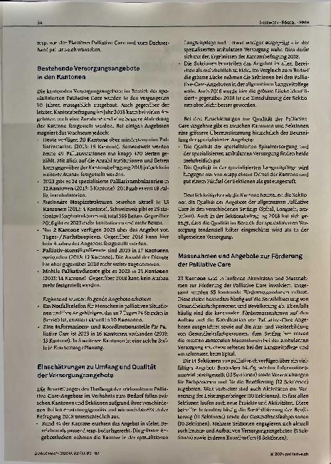 Vorschauseite 2: Stand und Umsetzung von Palliative Care in den Kantonen