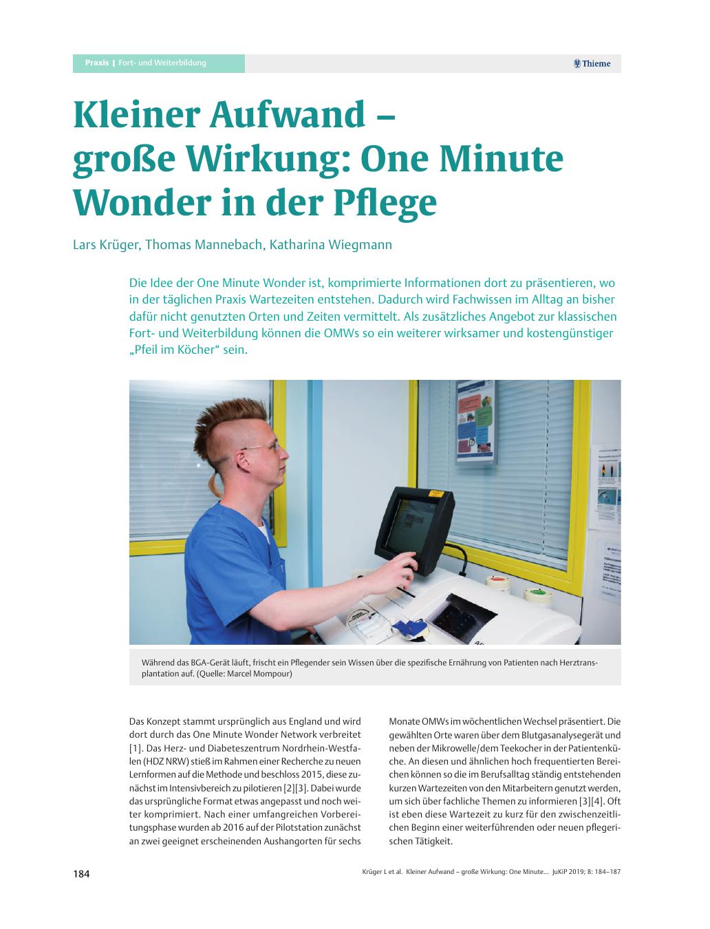 Vorschauseite 1: Kleiner Aufwand? große Wirkung: One Minute Wonder in der Pflege