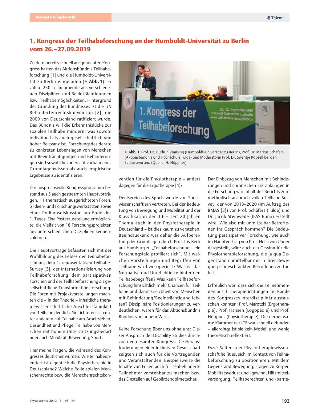 Vorschauseite 1: 1. Kongress der Teilhabeforschung an der Humboldt-Universität zu Berlin vom 26.–27.09.2019