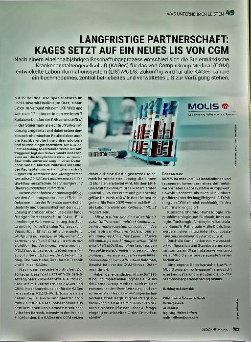 Vorschauseite 1: Langfristige Partnerschaft: Kages setzt auf ein neues LIS von CGM