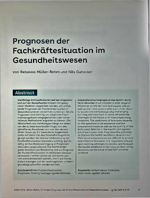 Vorschauseite 1: Prognosen der Fachkräftesituation im Gesundheitswesen
