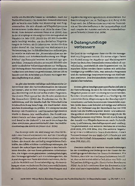 Vorschauseite 4: Prognosen der Fachkräftesituation im Gesundheitswesen