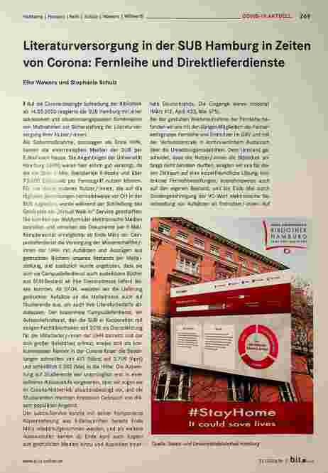 Vorschauseite 1: Literaturversorgung in der SUB Hamburg in Zeiten von Corona: Fernleihe und Direktlieferdienste