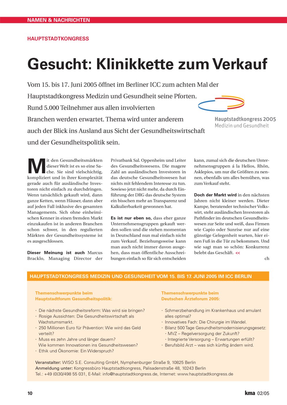Vorschauseite 1: Gesucht: Klinikkette zum Verkauf