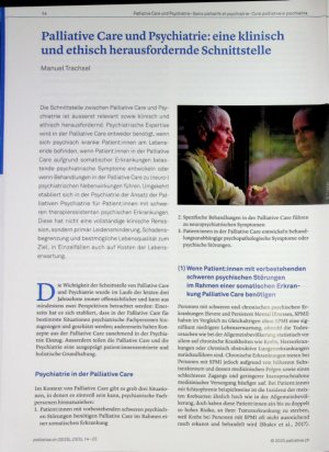 Vorschauseite 1: Palliative Care und Psychiatrie: eine klinisch und ethisch herausfordernde Schnittstelle