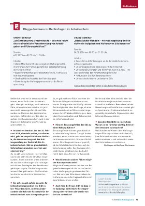 Vorschauseite 2: Seminare zu Rechtsfragen Sifa-Rolle souverän wahrnehmen