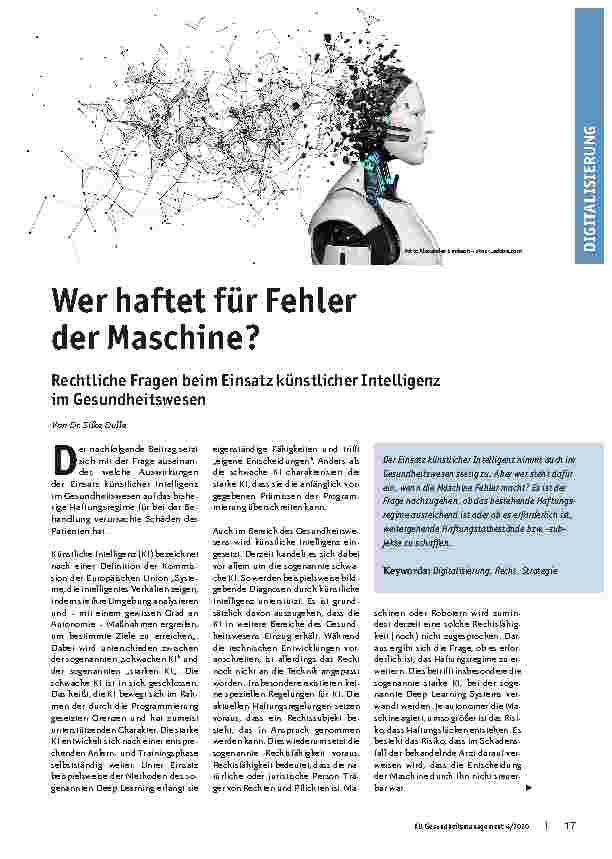 Vorschauseite 1: Wer haftet für Fehler der Maschine? Rechtliche Fragen beim Einsatz künstlicher Intelligenz im Gesundheitswesen