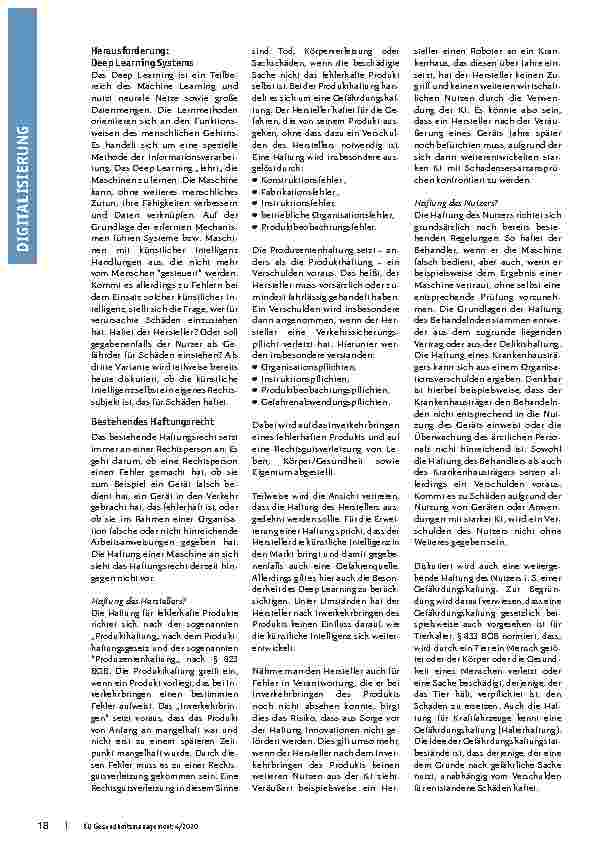 Vorschauseite 2: Wer haftet für Fehler der Maschine? Rechtliche Fragen beim Einsatz künstlicher Intelligenz im Gesundheitswesen