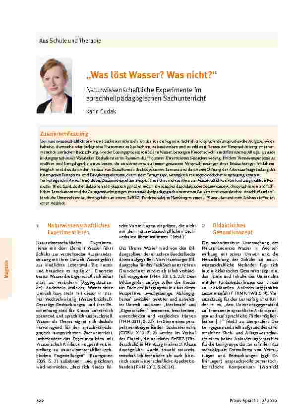 Vorschauseite 1: „Was löst Wasser? Was nicht? “ Naturwissenschaftliche Experimente im sprachheilpädagogischen Sachunterricht
