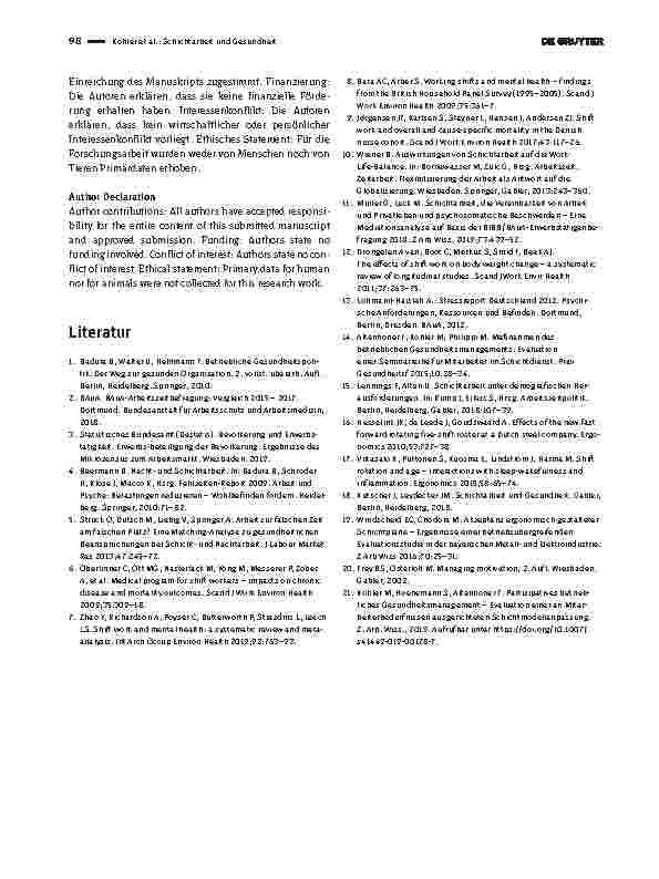 Vorschauseite 3: Schichtarbeit und Gesundheit