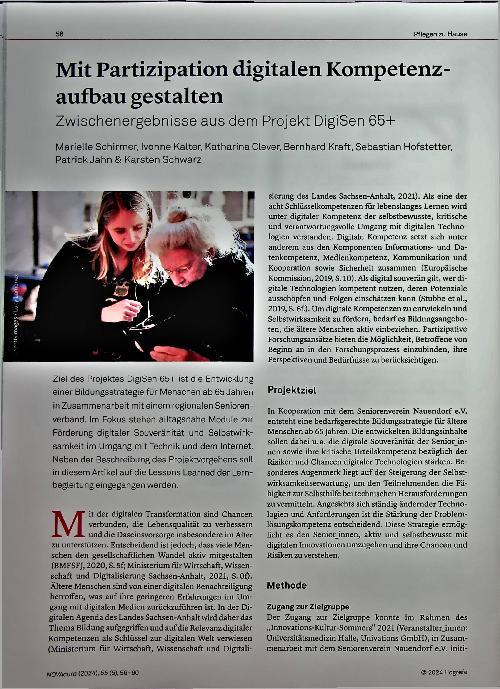 Vorschauseite 1: Mit Partizipation digitaler Kompetenz - Aufbau gestalten. Zwischenergebnisse aus dem Projekt DigiSen 65+.