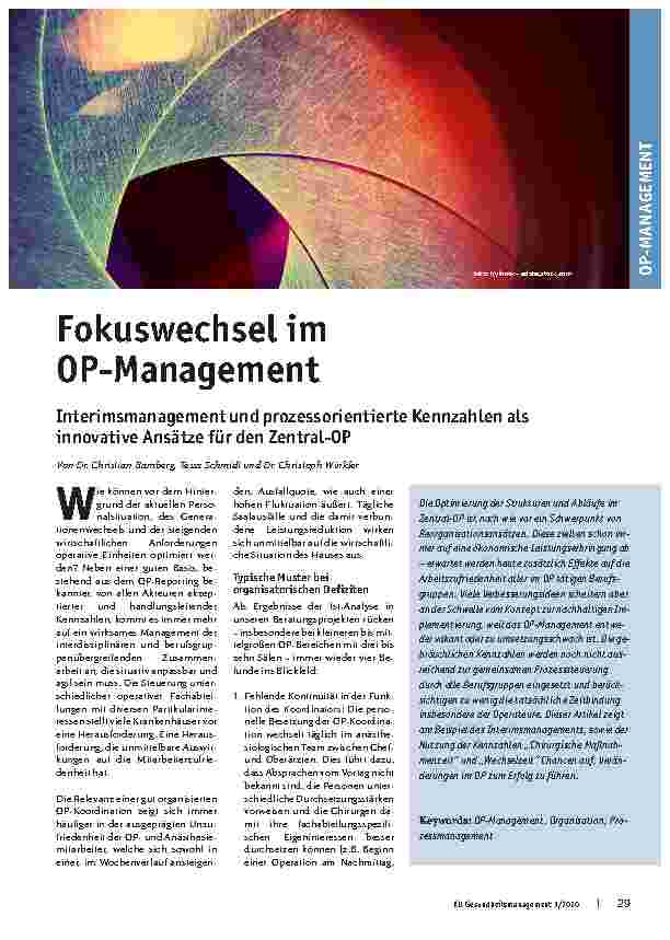 Vorschauseite 1: Fokuswechsel im OP-Management: Interimsmanagement und prozessorientierte Kennzahlen als innovative Ansätze für den Zentral-OP