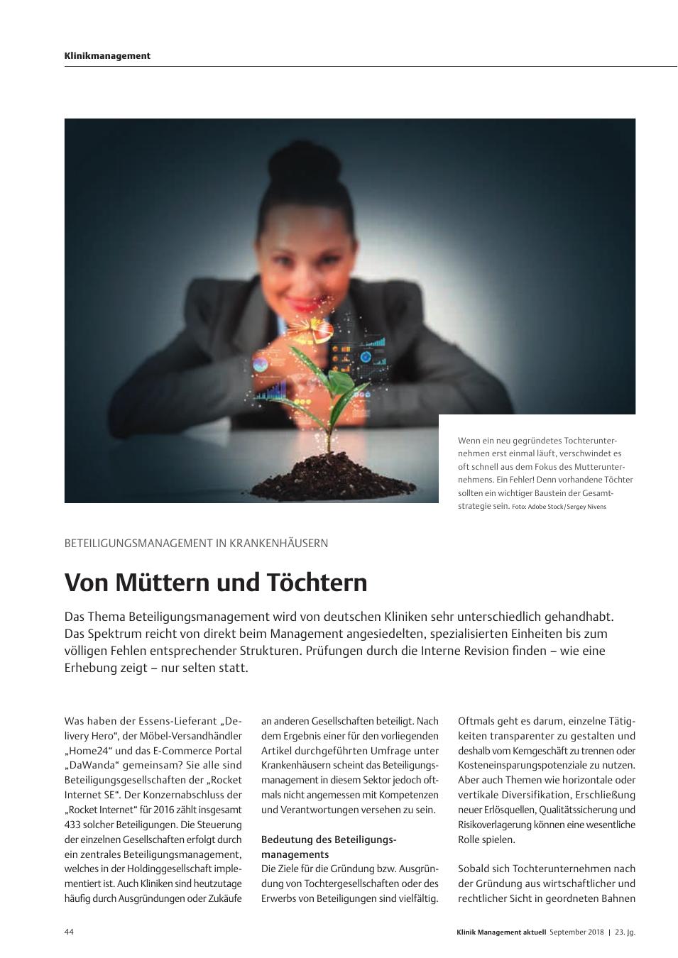 Vorschauseite 1: Beteiligungsmanagement in Krankenhäusern: Von Müttern und Töchtern