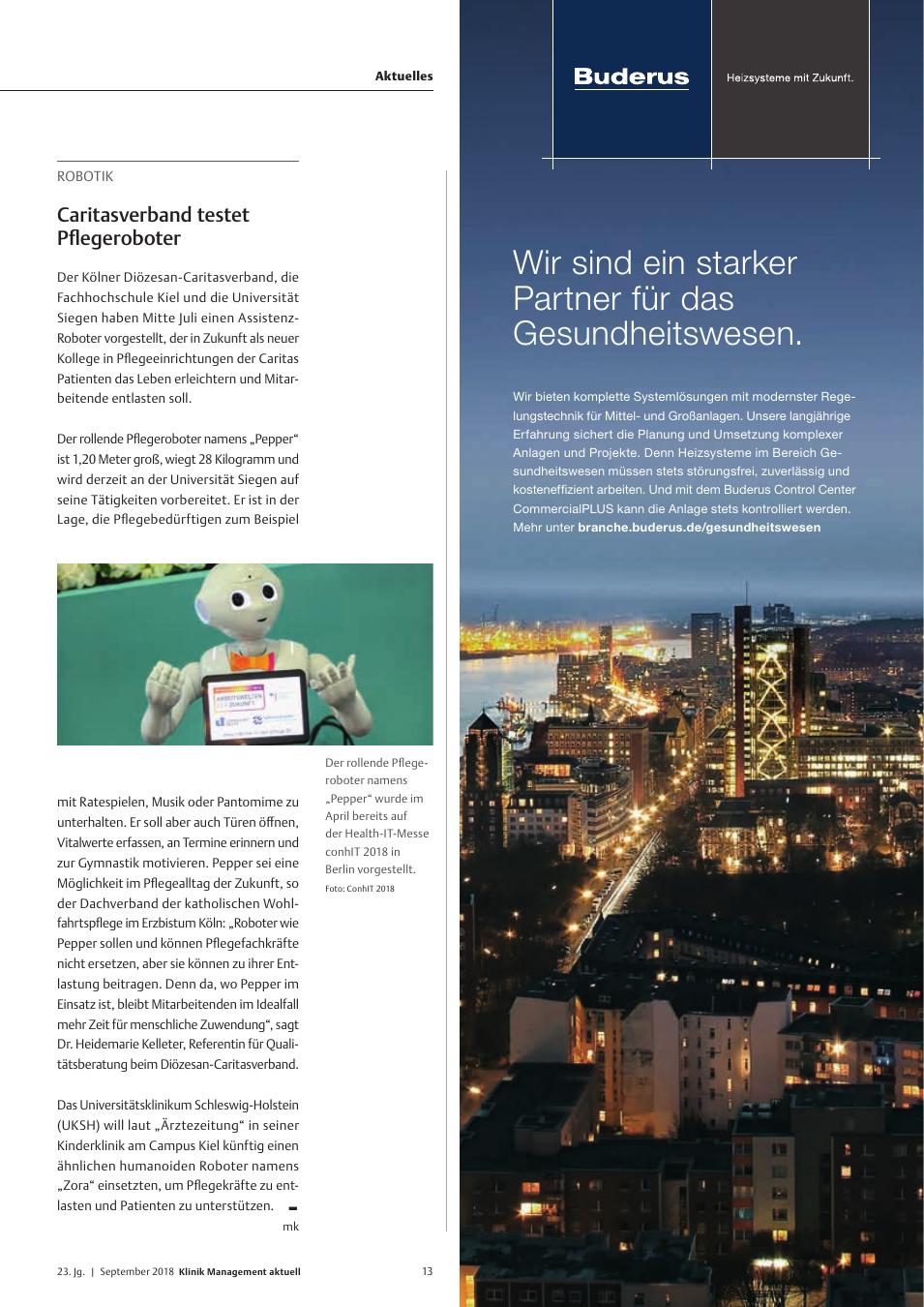 Vorschauseite 1: Robotik: Caritasverband testet Pflegeroboter