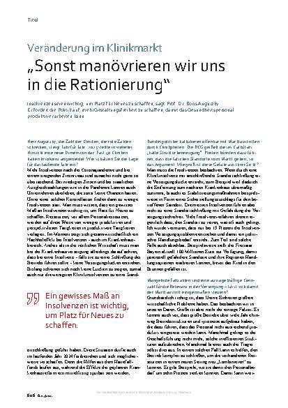 Vorschauseite 1: Veränderung im Klinikmarkt „Sonst manövrieren wir uns in die Rationierung“