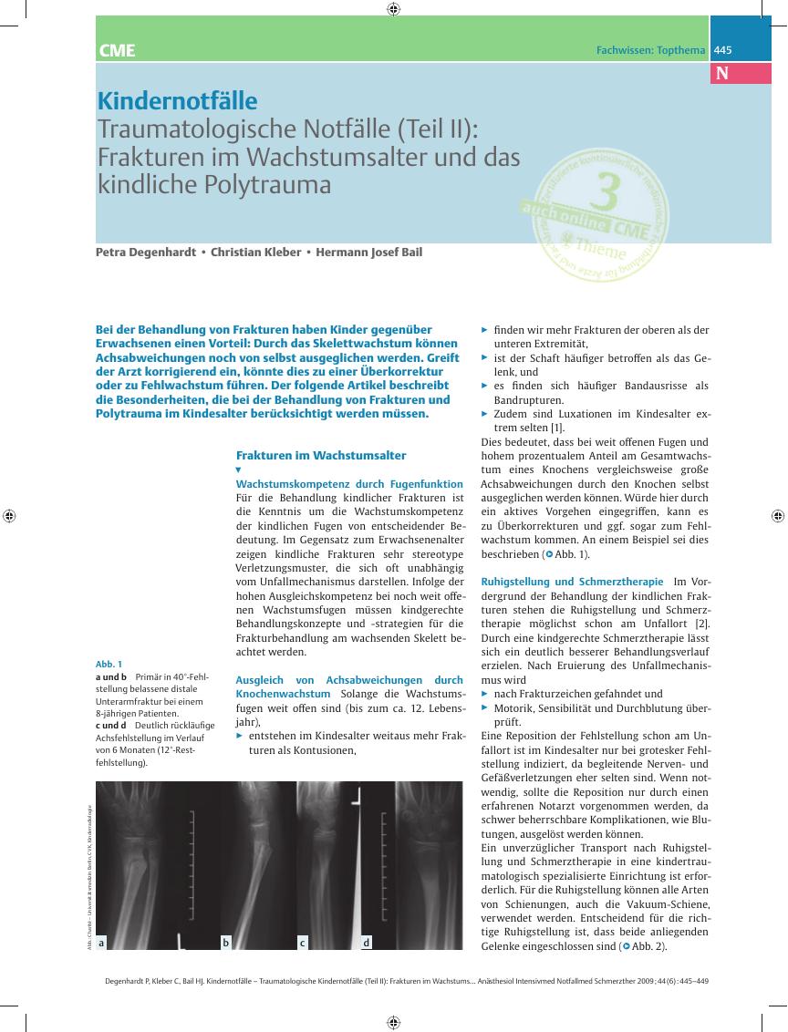Vorschauseite 1: Traumatologische Notfälle (Teil II): Frakturen im Wachstumsalter und das kindliche Polytrauma