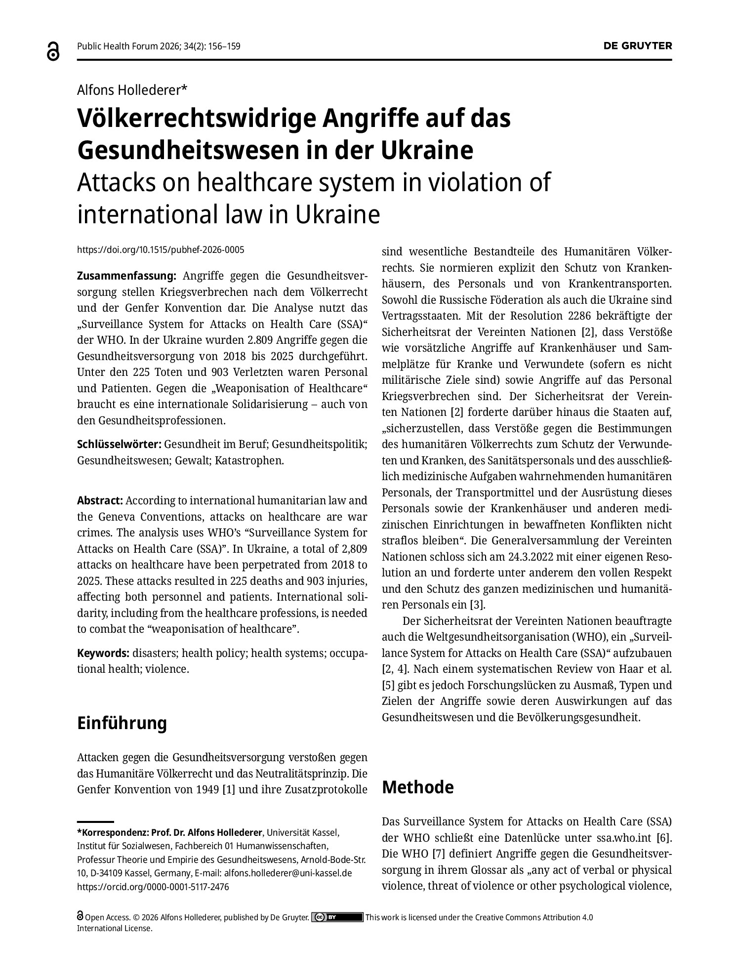 Vorschauseite 1: Völkerrechtswidrige Angriffe auf das Gesundheitswesen in der Ukraine