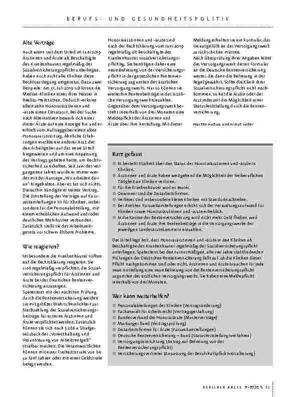 Vorschauseite 3: Regelmäßig Beschäftigte eines Krankenhauses unterliegen der Sozialversicherungspflicht.