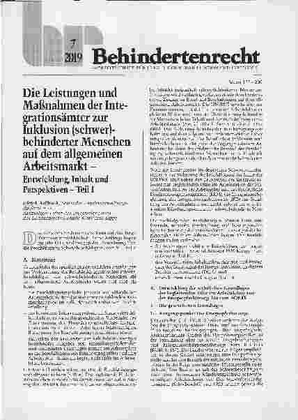 Vorschauseite 1: Die Leistungen und Maßnahmen der Integrationsämter zur Inklusion (schwerbehinderter Menschen auf dem allgemeinen Arbeitsmarkt - Entwicklung, Inhalt und Perspektiven - Teil I