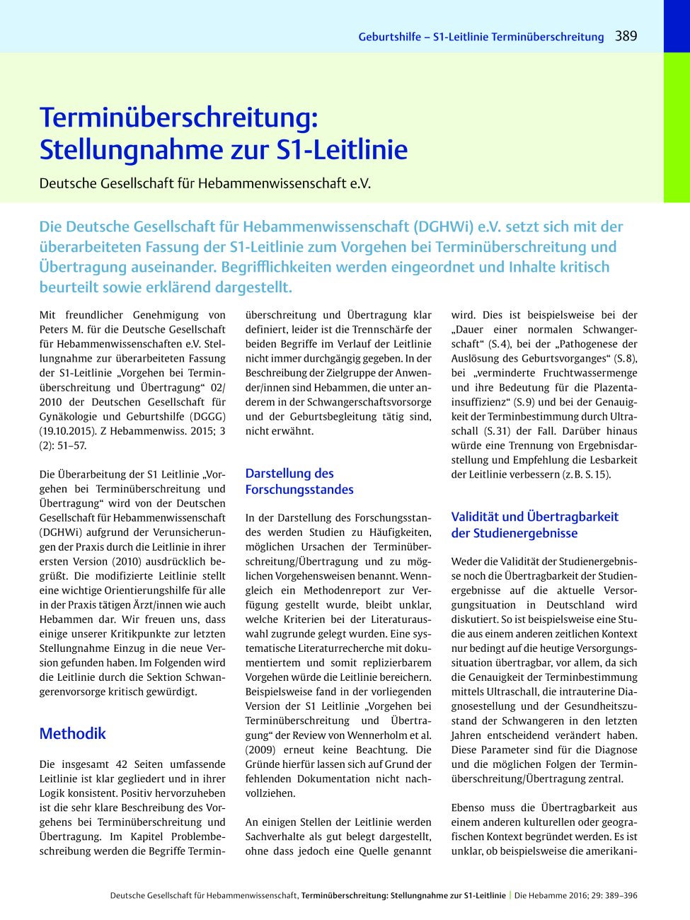 Vorschauseite 1: Terminüberschreitung: Stellungnahme zur S1-Leitlinie