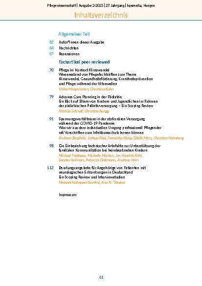 Vorschauseite 3: Pflegewissenschaft Heft 2-2025