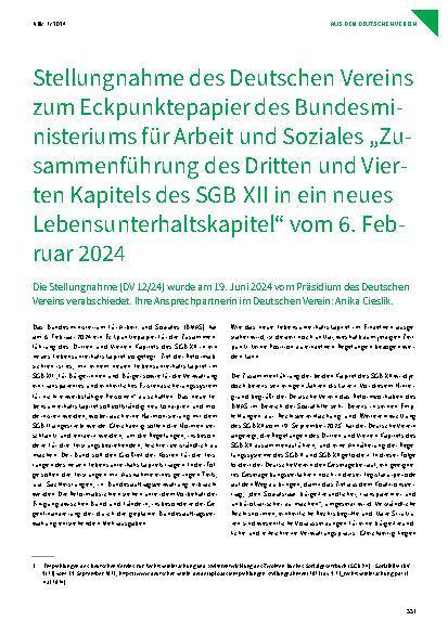 Vorschauseite 1: Stellungnahme des Deutschen Vereins zum Eckpunktepapier des Bundesministeriums für Arbeit und Soziales