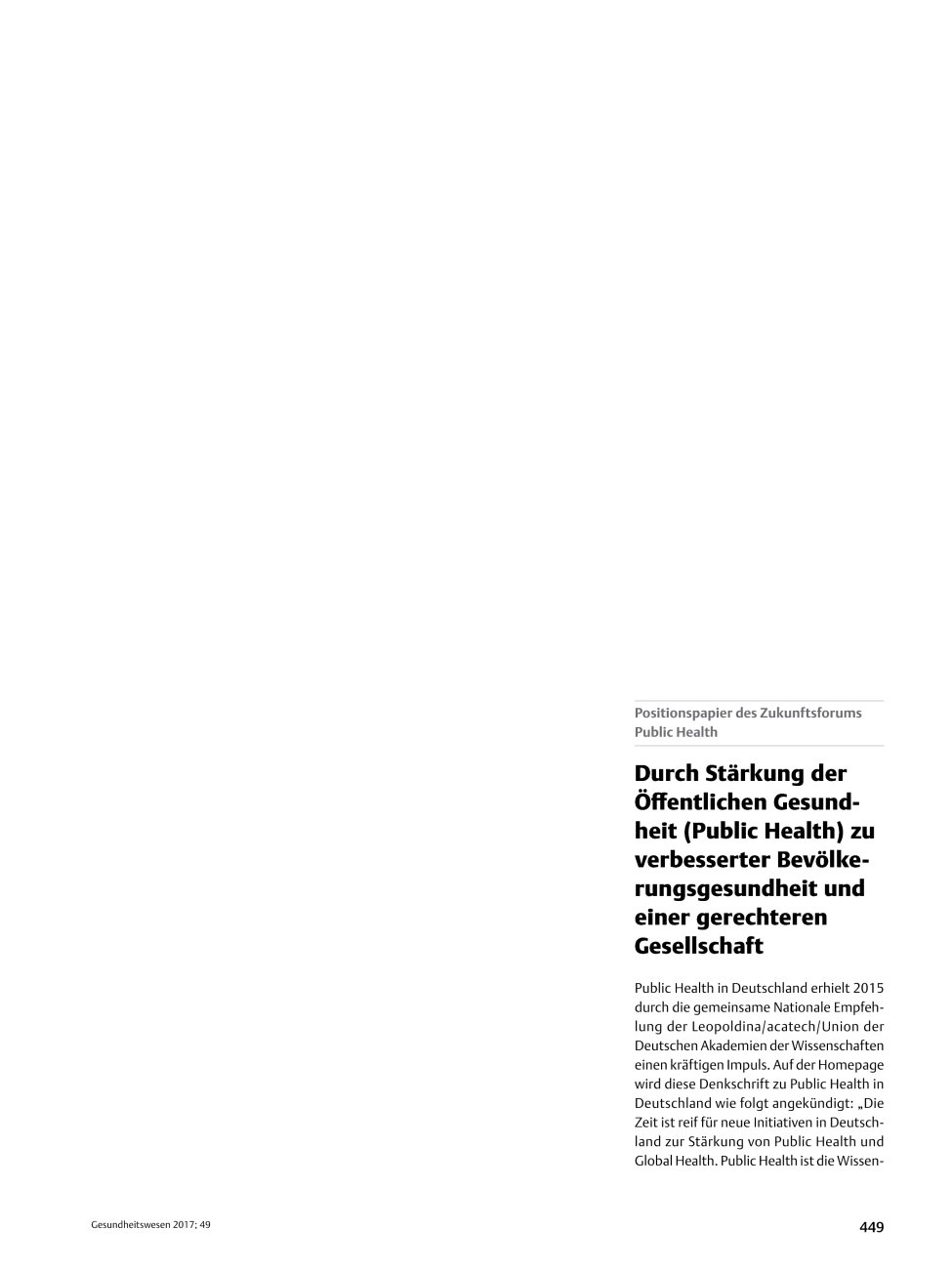 Vorschauseite 1: Durch Stärkung der Öffentlichen Gesundheit (Public Health) zu verbesserter Bevölkerungsgesundheit und einer gerechteren Gesellschaft