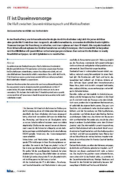Vorschauseite 1: Es ist Daseinsvorsorge. Die Kluft zwischen Souveränitätsanspruch und Marktauftritt.