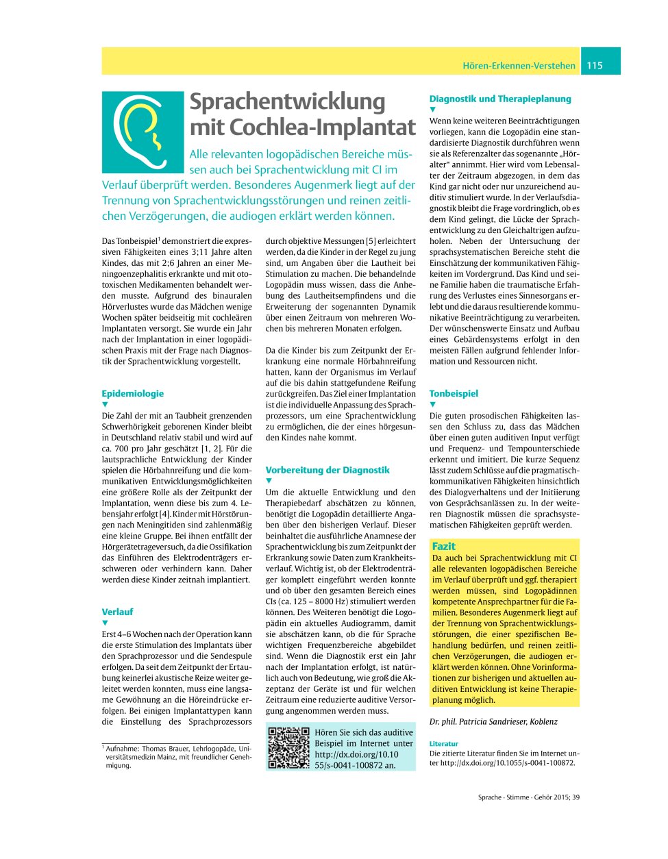 Vorschauseite 1: Sprachentwicklung mit Cochlea-Implantat