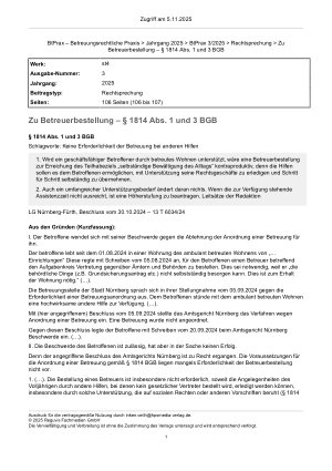 Vorschauseite 1: Zu Betreuerbestellung – § 1814 Abs. 1 und 3 BGB