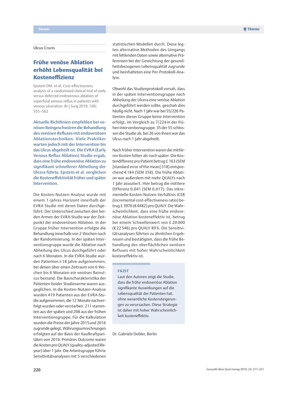 Vorschauseite 1: Ulcus Cruris – Frühe venöse Ablation erhöht Lebensqualität bei Kosteneffizienz