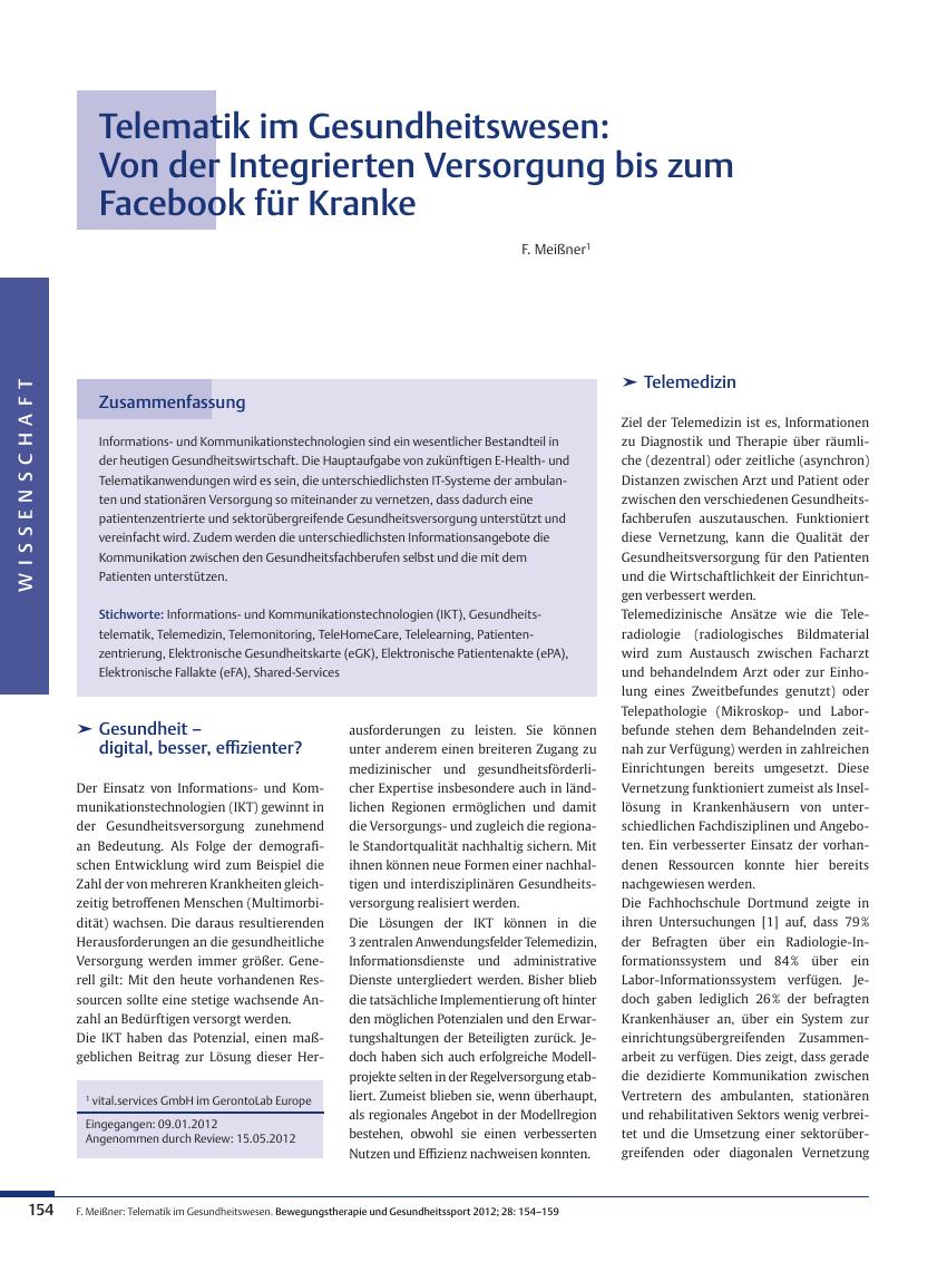 Vorschauseite 1: Telematik im Gesundheitswesen: Von der Integrierten Versorgung bis zum Facebook für Kranke